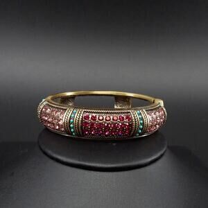 Heidi Daus Timeless Beauty Rhinestone Hinged Bangle Bracelet Pink Blue Size 7